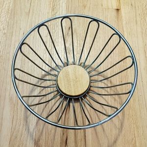 Stainless Steel Fruit Bowl w/Bamboo Base